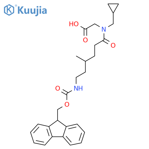 2-N-(cyclopropylmethyl)-6-({(9H-fluoren-9-yl)methoxycarbonyl}amino)-4-methylhexanamidoacetic acid structure