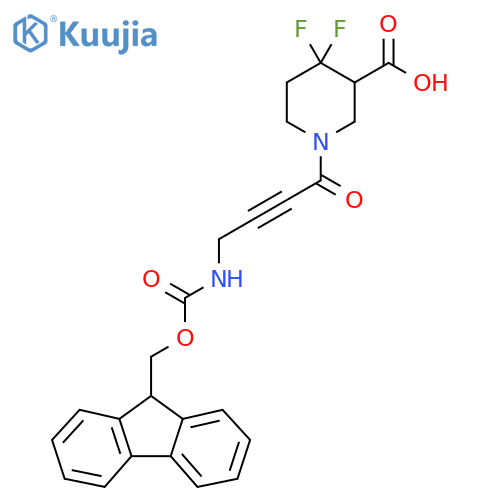 1-4-({(9H-fluoren-9-yl)methoxycarbonyl}amino)but-2-ynoyl-4,4-difluoropiperidine-3-carboxylic acid structure