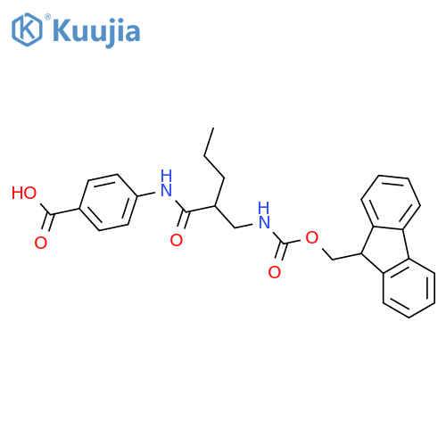 4-{2-({(9H-fluoren-9-yl)methoxycarbonyl}amino)methylpentanamido}benzoic acid structure