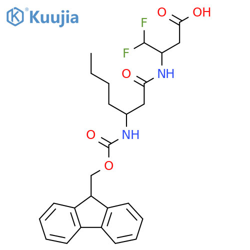 3-3-({(9H-fluoren-9-yl)methoxycarbonyl}amino)heptanamido-4,4-difluorobutanoic acid structure