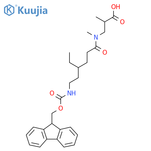 3-4-ethyl-6-({(9H-fluoren-9-yl)methoxycarbonyl}amino)-N-methylhexanamido-2-methylpropanoic acid structure