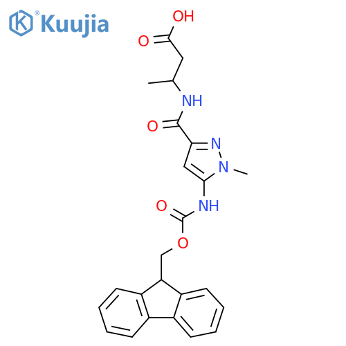 3-{5-({(9H-fluoren-9-yl)methoxycarbonyl}amino)-1-methyl-1H-pyrazol-3-ylformamido}butanoic acid structure