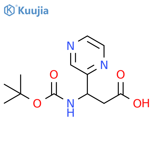 3-{(tert-butoxy)carbonylamino}-3-(pyrazin-2-yl)propanoic acid structure