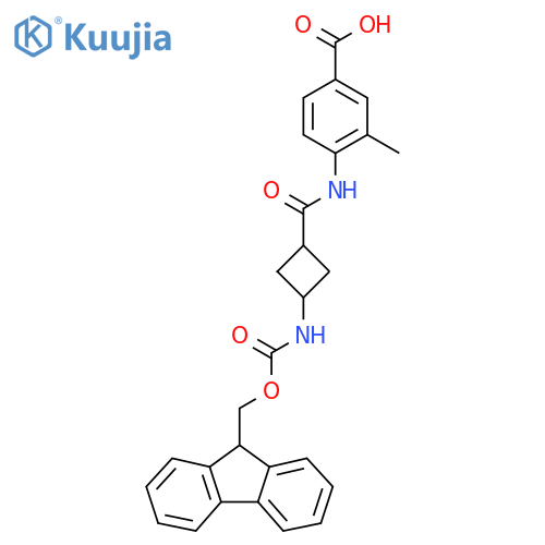 4-3-({(9H-fluoren-9-yl)methoxycarbonyl}amino)cyclobutaneamido-3-methylbenzoic acid structure
