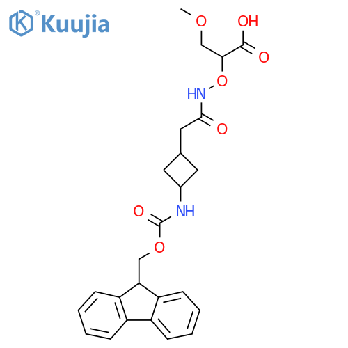 2-({2-3-({(9H-fluoren-9-yl)methoxycarbonyl}amino)cyclobutylacetamido}oxy)-3-methoxypropanoic acid structure