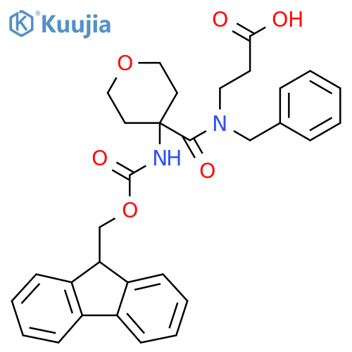 3-{N-benzyl-1-4-({(9H-fluoren-9-yl)methoxycarbonyl}amino)oxan-4-ylformamido}propanoic acid structure
