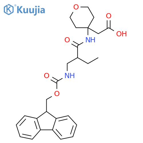 2-(4-{2-({(9H-fluoren-9-yl)methoxycarbonyl}amino)methylbutanamido}oxan-4-yl)acetic acid structure