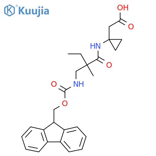 2-(1-{2-({(9H-fluoren-9-yl)methoxycarbonyl}amino)methyl-2-methylbutanamido}cyclopropyl)acetic acid structure