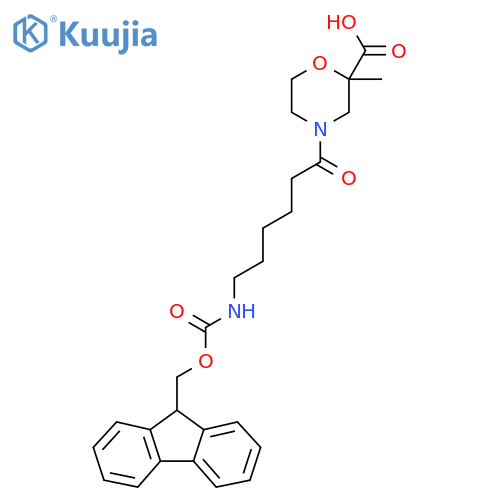 4-6-({(9H-fluoren-9-yl)methoxycarbonyl}amino)hexanoyl-2-methylmorpholine-2-carboxylic acid structure