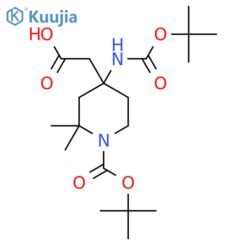 2-{1-(tert-butoxy)carbonyl-4-{(tert-butoxy)carbonylamino}-2,2-dimethylpiperidin-4-yl}acetic acid structure