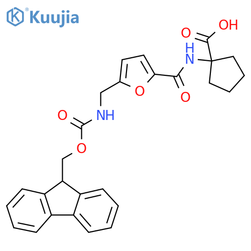 1-{5-({(9H-fluoren-9-yl)methoxycarbonyl}amino)methylfuran-2-amido}cyclopentane-1-carboxylic acid structure