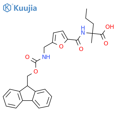 2-({5-({(9H-fluoren-9-yl)methoxycarbonyl}amino)methylfuran-2-yl}formamido)-2-methylpentanoic acid structure