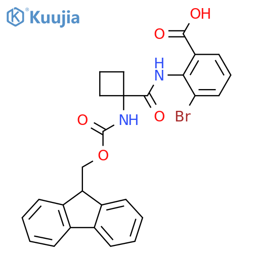 3-bromo-2-1-({(9H-fluoren-9-yl)methoxycarbonyl}amino)cyclobutaneamidobenzoic acid structure