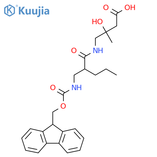 4-{2-({(9H-fluoren-9-yl)methoxycarbonyl}amino)methylpentanamido}-3-hydroxy-3-methylbutanoic acid structure