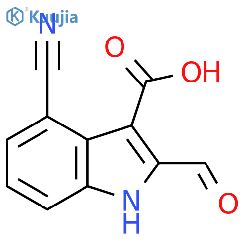 4-cyano-2-formyl-1H-indole-3-carboxylic acid structure