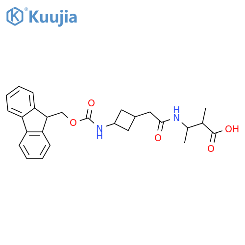 3-{2-3-({(9H-fluoren-9-yl)methoxycarbonyl}amino)cyclobutylacetamido}-2-methylbutanoic acid structure