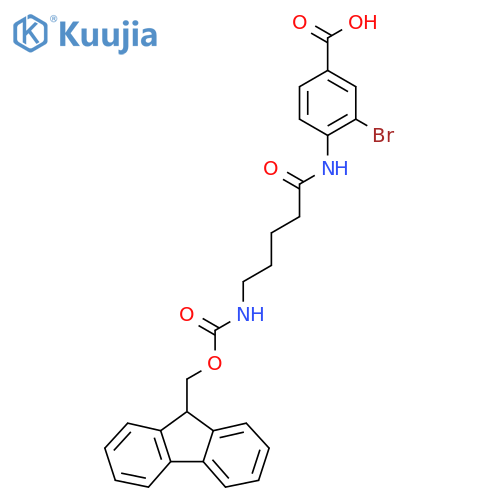 3-bromo-4-5-({(9H-fluoren-9-yl)methoxycarbonyl}amino)pentanamidobenzoic acid structure