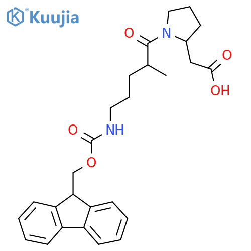 2-{1-5-({(9H-fluoren-9-yl)methoxycarbonyl}amino)-2-methylpentanoylpyrrolidin-2-yl}acetic acid structure