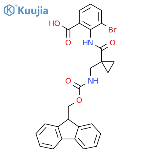 3-bromo-2-{1-({(9H-fluoren-9-yl)methoxycarbonyl}amino)methylcyclopropaneamido}benzoic acid structure