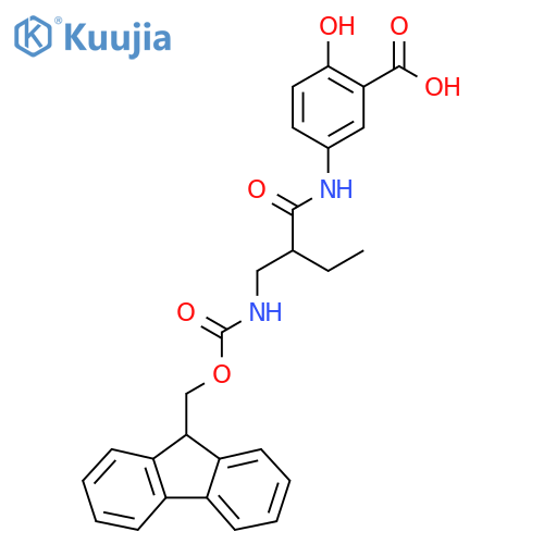 5-{2-({(9H-fluoren-9-yl)methoxycarbonyl}amino)methylbutanamido}-2-hydroxybenzoic acid structure