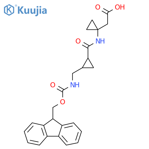 2-(1-{2-({(9H-fluoren-9-yl)methoxycarbonyl}amino)methylcyclopropaneamido}cyclopropyl)acetic acid structure