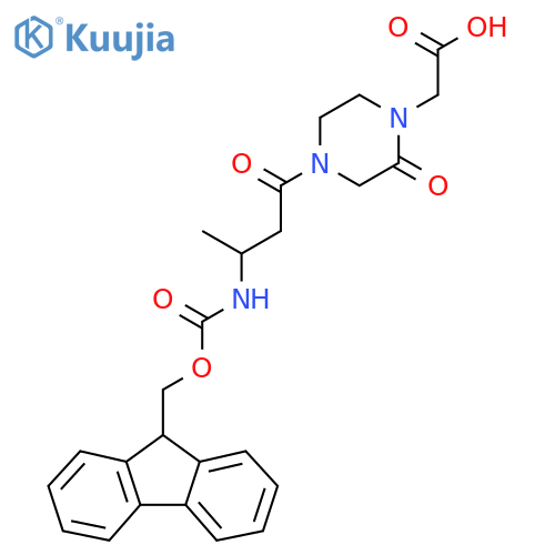 2-{4-3-({(9H-fluoren-9-yl)methoxycarbonyl}amino)butanoyl-2-oxopiperazin-1-yl}acetic acid structure