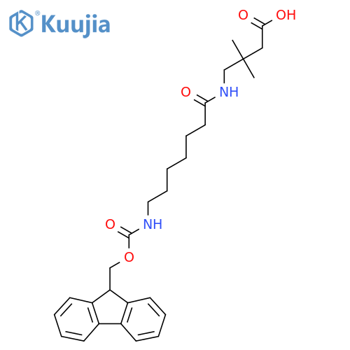 4-7-({(9H-fluoren-9-yl)methoxycarbonyl}amino)heptanamido-3,3-dimethylbutanoic acid structure