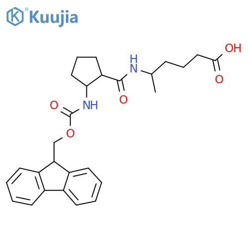 5-{2-({(9H-fluoren-9-yl)methoxycarbonyl}amino)cyclopentylformamido}hexanoic acid structure