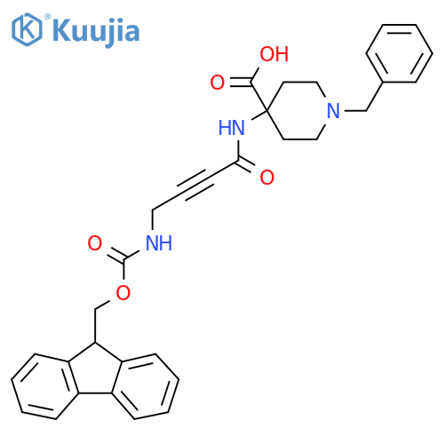 1-benzyl-4-4-({(9H-fluoren-9-yl)methoxycarbonyl}amino)but-2-ynamidopiperidine-4-carboxylic acid structure