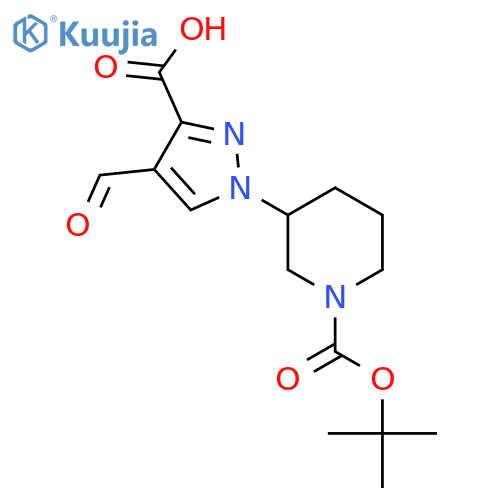 1-{1-(tert-butoxy)carbonylpiperidin-3-yl}-4-formyl-1H-pyrazole-3-carboxylic acid structure