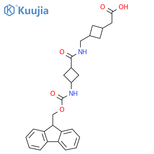 2-3-({3-({(9H-fluoren-9-yl)methoxycarbonyl}amino)cyclobutylformamido}methyl)cyclobutylacetic acid structure