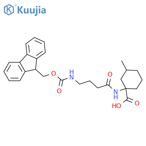 1-4-({(9H-fluoren-9-yl)methoxycarbonyl}amino)butanamido-3-methylcyclohexane-1-carboxylic acid structure