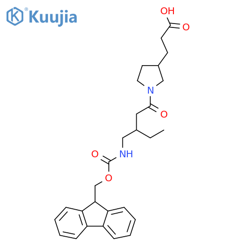 3-(1-{3-({(9H-fluoren-9-yl)methoxycarbonyl}amino)methylpentanoyl}pyrrolidin-3-yl)propanoic acid structure