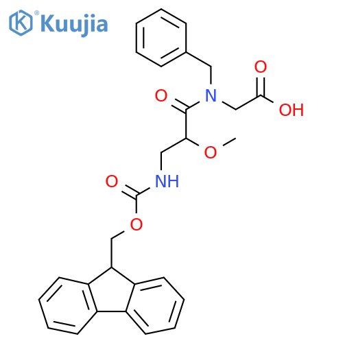 2-N-benzyl-3-({(9H-fluoren-9-yl)methoxycarbonyl}amino)-2-methoxypropanamidoacetic acid structure