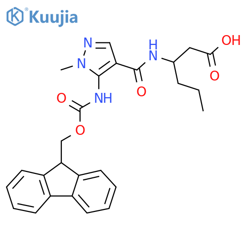 3-{5-({(9H-fluoren-9-yl)methoxycarbonyl}amino)-1-methyl-1H-pyrazol-4-ylformamido}hexanoic acid structure