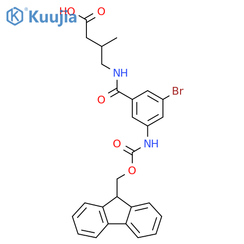 4-{3-bromo-5-({(9H-fluoren-9-yl)methoxycarbonyl}amino)phenylformamido}-3-methylbutanoic acid structure