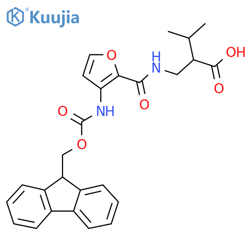 2-({3-({(9H-fluoren-9-yl)methoxycarbonyl}amino)furan-2-ylformamido}methyl)-3-methylbutanoic acid structure