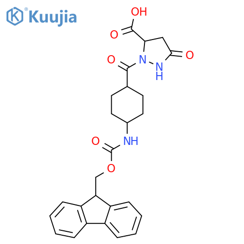 2-4-({(9H-fluoren-9-yl)methoxycarbonyl}amino)cyclohexanecarbonyl-5-oxopyrazolidine-3-carboxylic acid structure