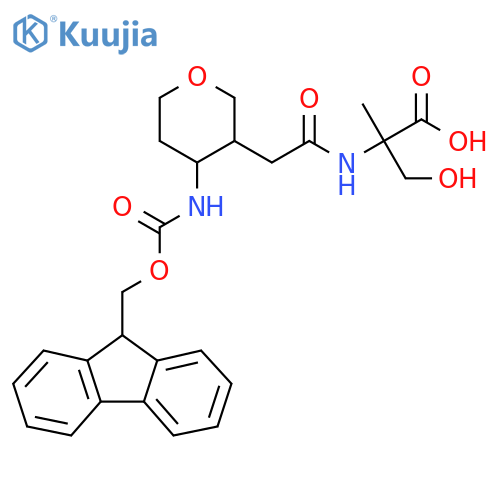 2-{2-4-({(9H-fluoren-9-yl)methoxycarbonyl}amino)oxan-3-ylacetamido}-3-hydroxy-2-methylpropanoic acid structure