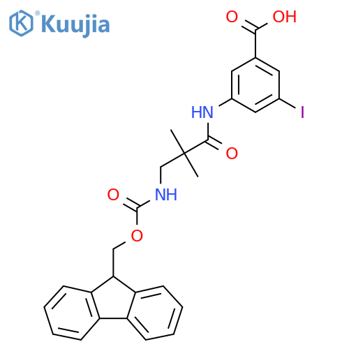 3-3-({(9H-fluoren-9-yl)methoxycarbonyl}amino)-2,2-dimethylpropanamido-5-iodobenzoic acid structure
