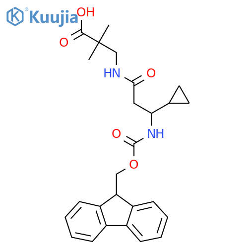 3-3-cyclopropyl-3-({(9H-fluoren-9-yl)methoxycarbonyl}amino)propanamido-2,2-dimethylpropanoic acid structure