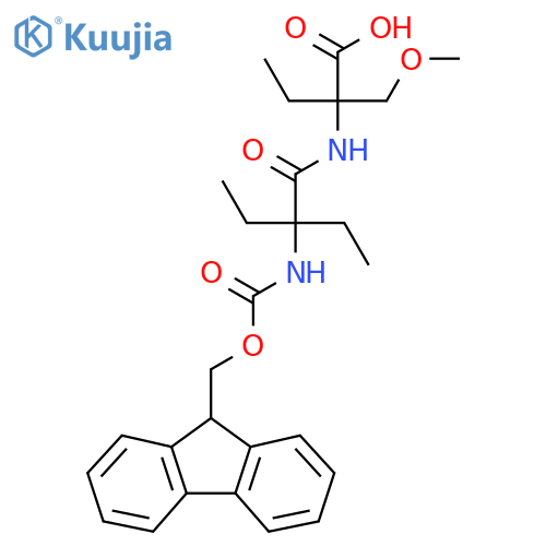 2-2-ethyl-2-({(9H-fluoren-9-yl)methoxycarbonyl}amino)butanamido-2-(methoxymethyl)butanoic acid structure