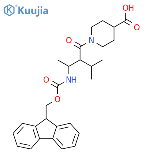1-3-({(9H-fluoren-9-yl)methoxycarbonyl}amino)-2-(propan-2-yl)butanoylpiperidine-4-carboxylic acid structure