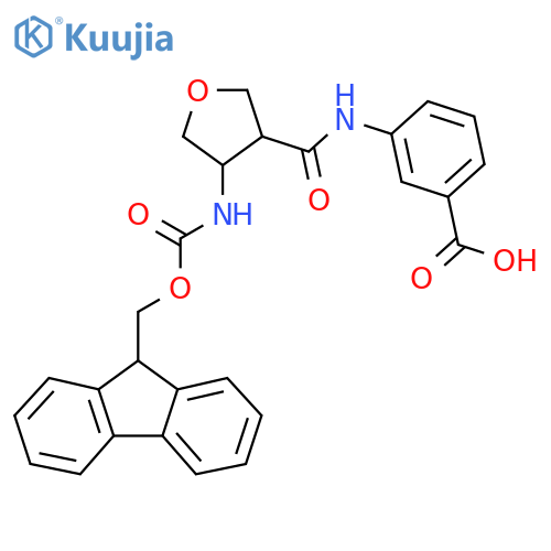 3-4-({(9H-fluoren-9-yl)methoxycarbonyl}amino)oxolane-3-amidobenzoic acid structure