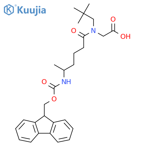 2-N-(2,2-dimethylpropyl)-5-({(9H-fluoren-9-yl)methoxycarbonyl}amino)hexanamidoacetic acid structure
