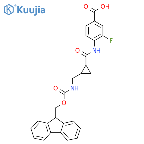 4-{2-({(9H-fluoren-9-yl)methoxycarbonyl}amino)methylcyclopropaneamido}-3-fluorobenzoic acid structure