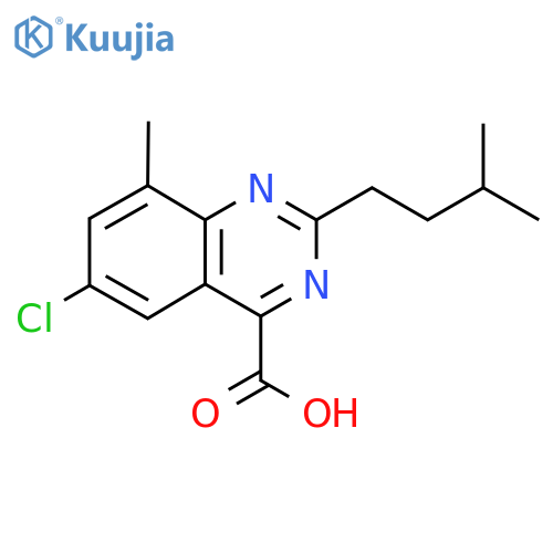 6-chloro-8-methyl-2-(3-methylbutyl)quinazoline-4-carboxylic acid structure
