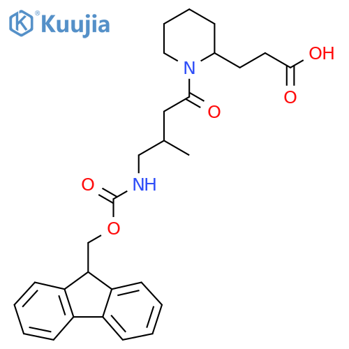 3-{1-4-({(9H-fluoren-9-yl)methoxycarbonyl}amino)-3-methylbutanoylpiperidin-2-yl}propanoic acid structure