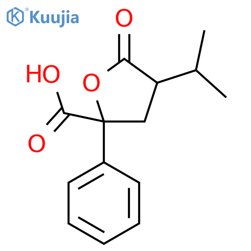 5-oxo-2-phenyl-4-(propan-2-yl)oxolane-2-carboxylic acid structure