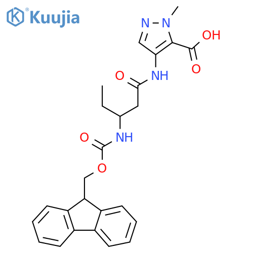 4-3-({(9H-fluoren-9-yl)methoxycarbonyl}amino)pentanamido-1-methyl-1H-pyrazole-5-carboxylic acid structure